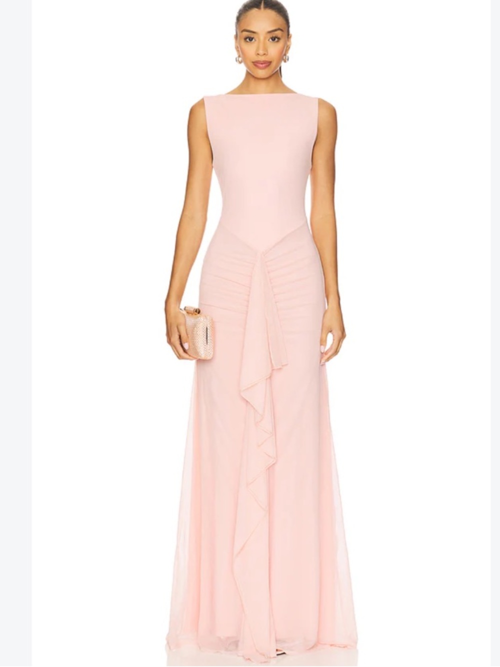 Lovers + Friends Dress Ellie Maxi Ruched Mesh in Baby Pink